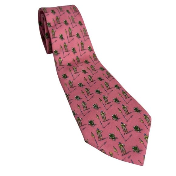 Polo Ralph Lauren Men's Pink Silk Tie Golf Theme Geometric Pattern - Picture 9 of 13